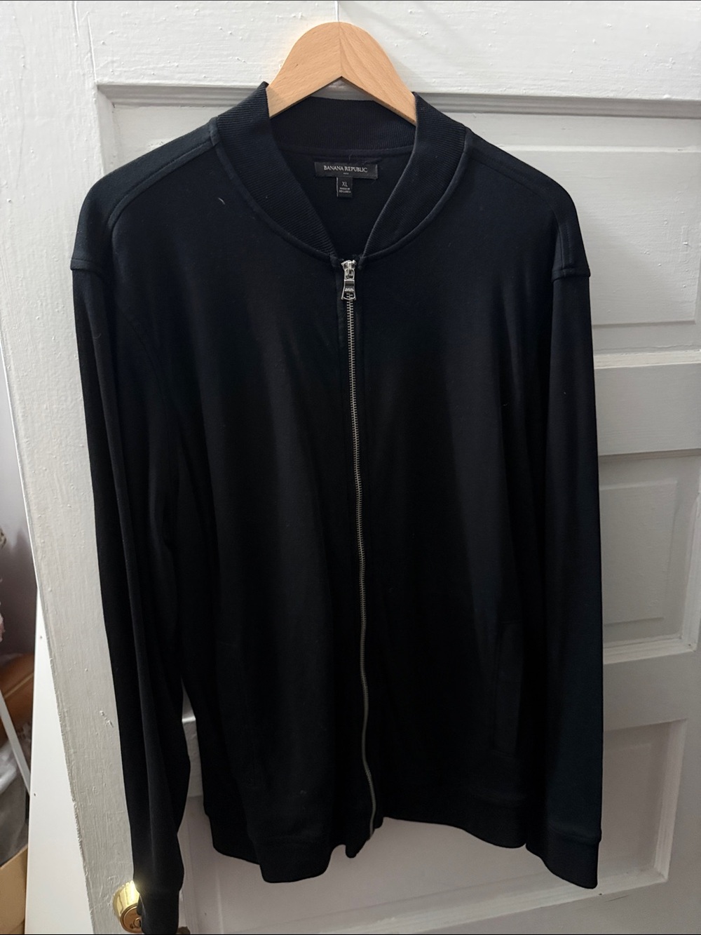 Banana Republic Factory Men's Black Full-Zip Bomber Sweater